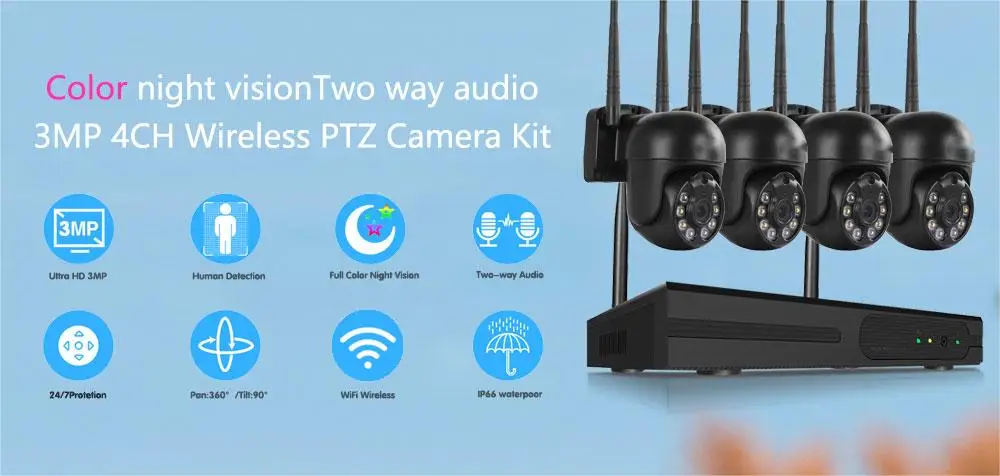 新品防犯カメラ　4CH Wireless NVR Kit 4CH NVR Wireless Outdoor Security Camera System