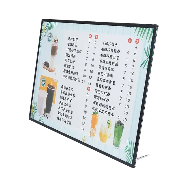 Advertising A1 A2 A3 photo frame tempered glass Light Box Led fast food bar menu poster advertising glass light box