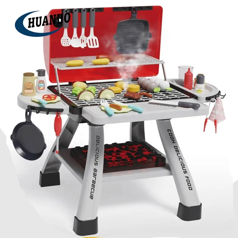 Kids Toy Kitchen Set Barbecue Grill Toy Electric Cooking Games Furnace Play Set Bbq Toy