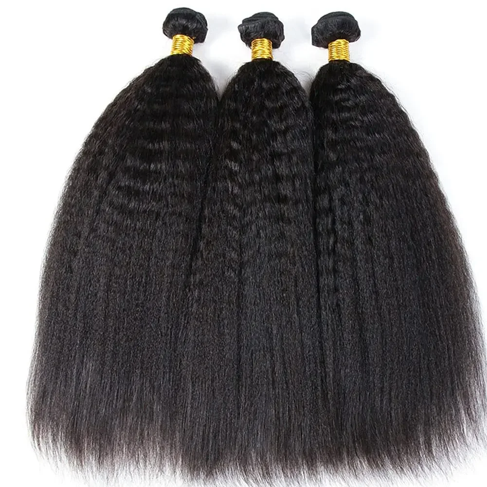 Kinky Straight Human Hair Bundles Remy Extensions Yaki Straight Natural_voghion.com