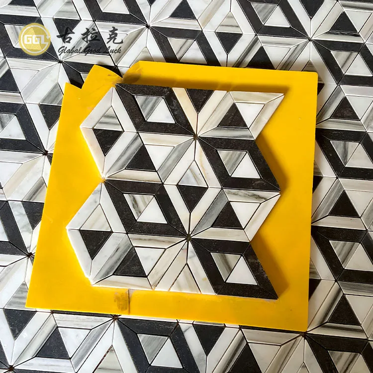 Custom Black with White Polished Surface Tile Triangle Shape Marble Tile Wall Mosaic for Decoration