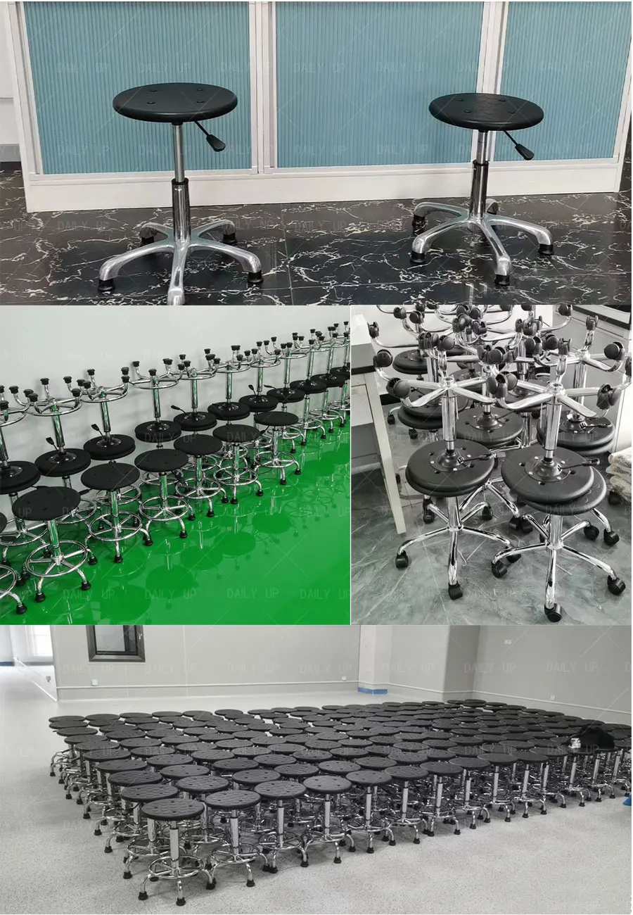 Adjustable PU Seat Workshop Stool With Wheels And Frosted Seat Breathable Swivel Hospital Stool For Laboratory Factory Office