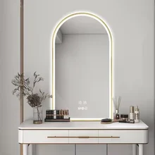 Hot Sale Contemporary Decorative Arch Shape Anti-explosion Sandblasted LED Mirror