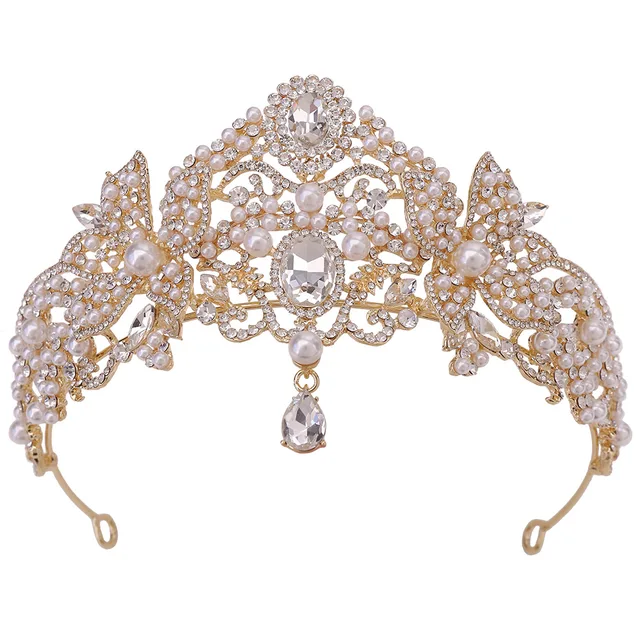 The Forehead Wedding Dress Is Adorned with Pearl Crowns Luxurious Rhinestone Crown with Alloy Charm Princess's Birthday Tiaras