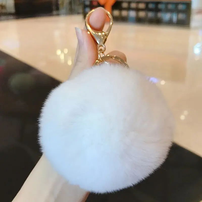 new popular puff ball key chain keyrings puffs fuzzy ball key