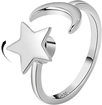 ✨ Anillo Giratorio Estrella Y Luna Luminoso | Acero Inoxidable | Fidget Anti-Estrés | Regalo Para Mujer
