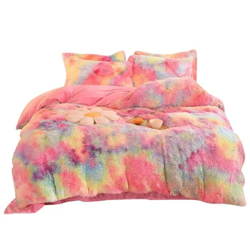 Wholesale luxury fluffy 4pcs duvet cover sets warm shaggy plush bedsheet crystal velvet bedding set for winter