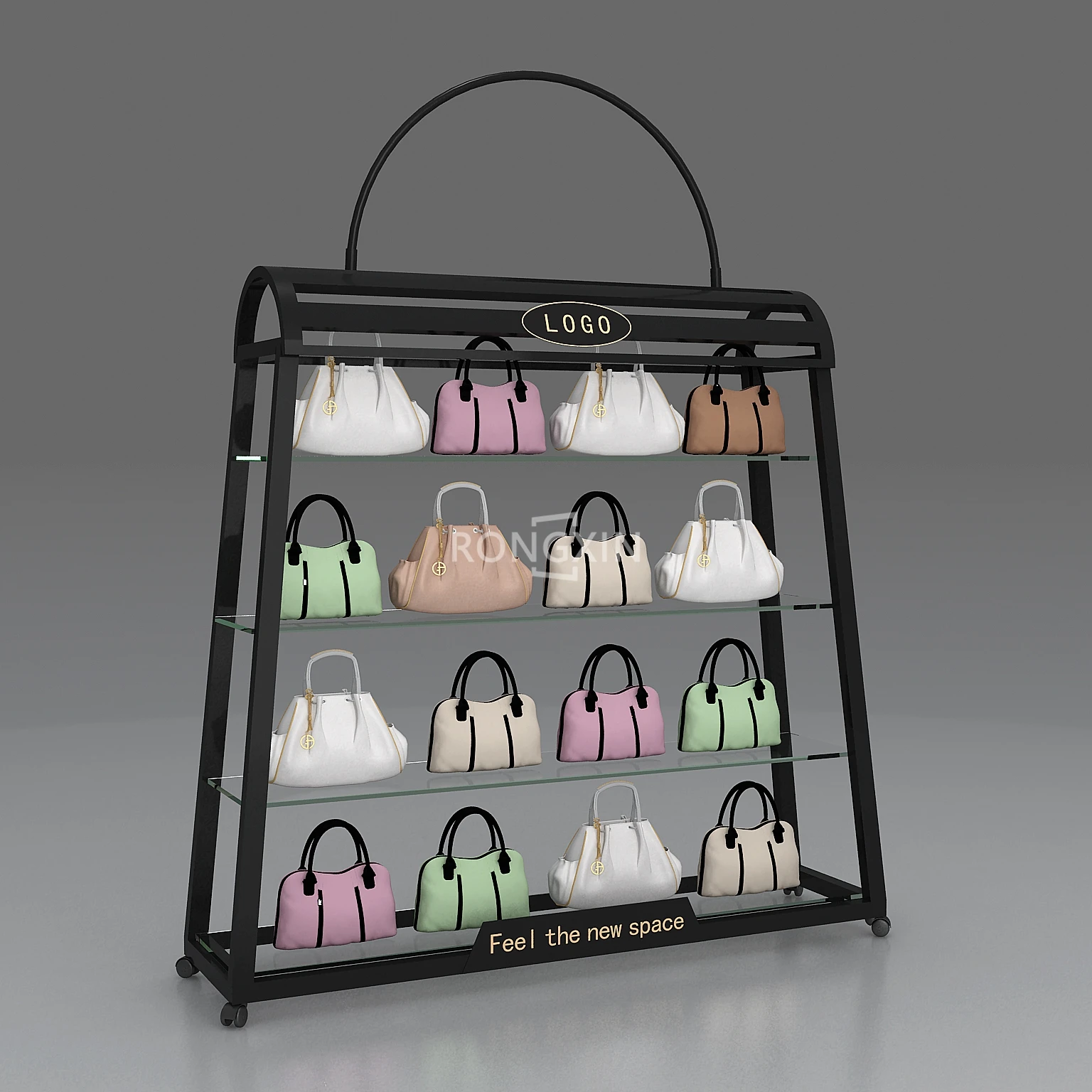 Modern Store White Black Metal Retail Shoe Bag Display Shelf Boutique Wooden Shoe And Bag