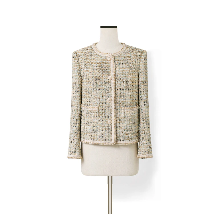 Source Hand-woven tweed gold silk jacket ladies spring and autumn small  fragrant wind round collar jacket on m.