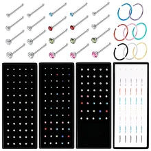 1 Box 20G Crystal Nose Ring Stainless Steel Multi color Nose Bend Nose Stud Straight  Unisex Body  Piercing Jewelry
