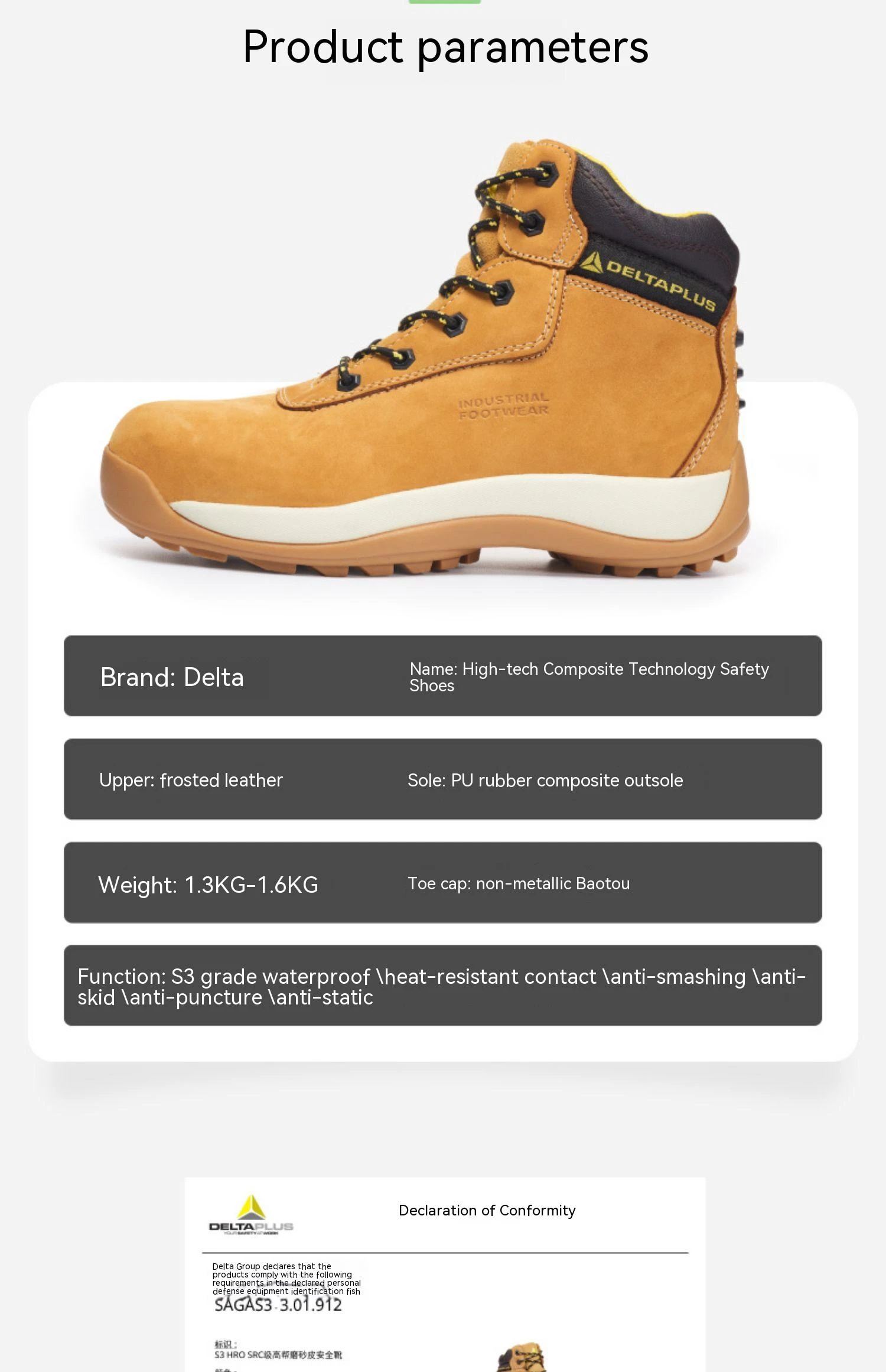 SRC Class Delta Plus Winter Unisex Anti-Static Safety Boots Anti-Slip Anti-Oil Cowhide Insole Heat-Resistant