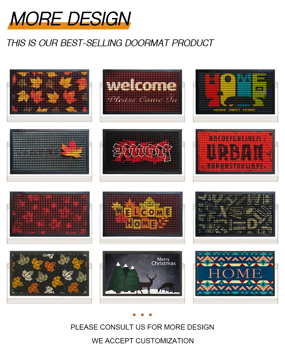 Heavy Duty Custom Carpet Rubber Doormats Outdoor Entrance Floor Welcome Door Mats for Home