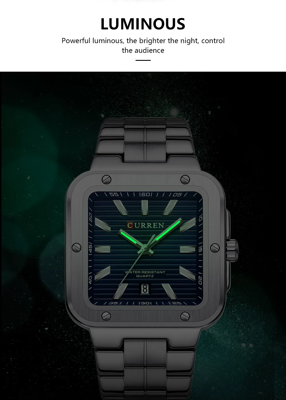 CURREN 8479 Luxury New Model Wrist Watch Quartz Waterproof Square Stainless Steel Strap Luminous Hands Business Watches for Men