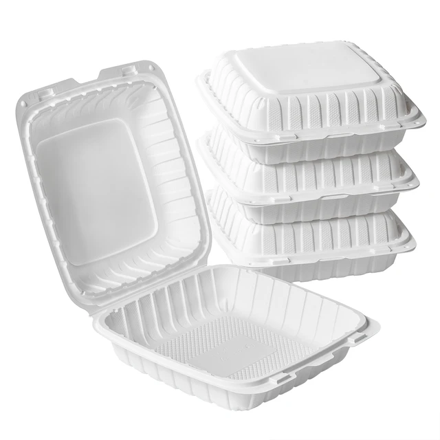 8X8'' 1 Compartment 8 Inch Clamshell To Go Lunch Box Disposable Mineral Plastic Take Out Food MFPP Hinged Containers