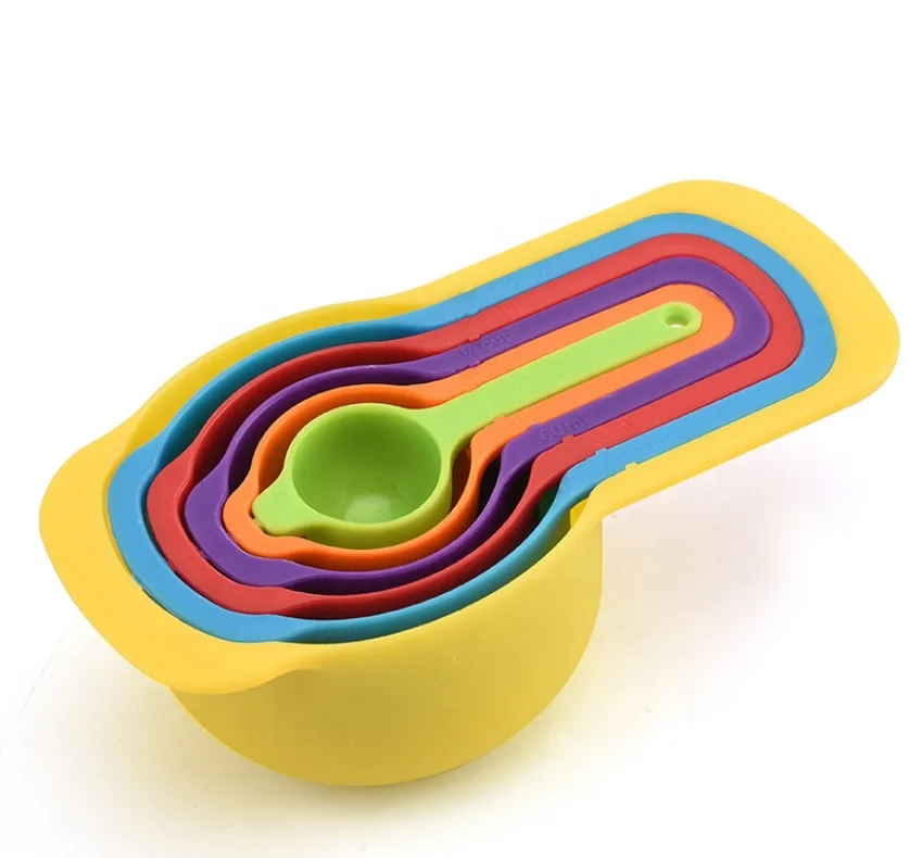 Mixing Bowl Adjustable Baking Colorful Measuring Spoon Set 10 Pcs Set Plastic Measuring Cup