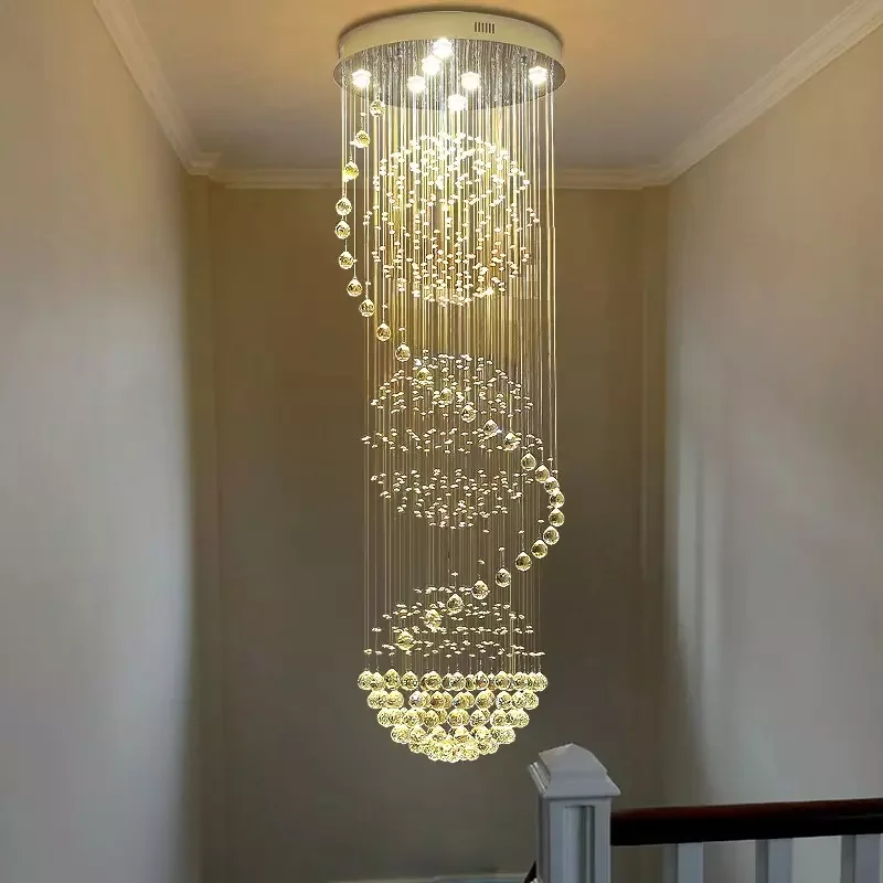 Custom Hotel Chandeliers Ceiling Lights Modern Led Ceiling Large Long Staircase Gold Luxury Crystal Chandelier Pendant Light