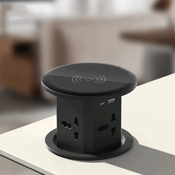 Automatic Pneumatic power outlet pop-up desktop socket,kitchen smart plug with USB type-c,wireless charging table spring Socket