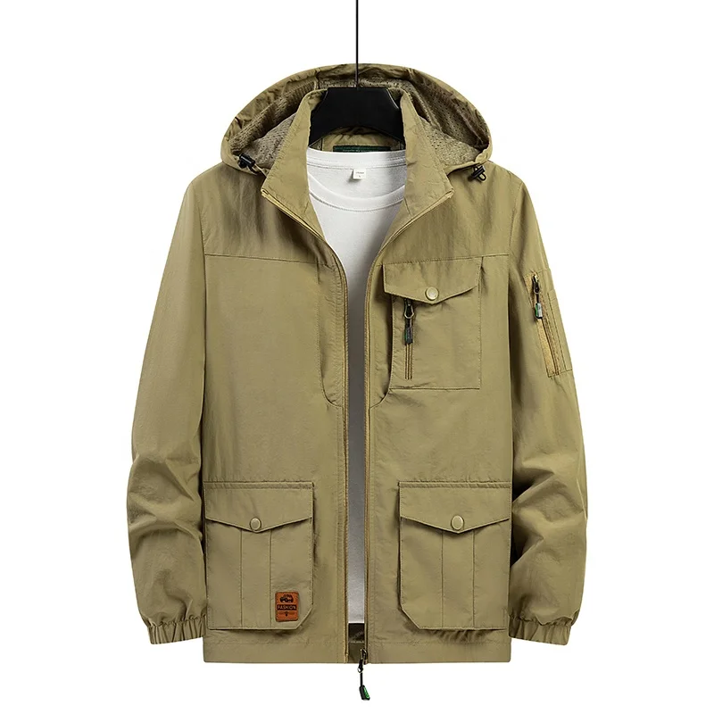 2024 Spring Autumn Outdoor Casual Windproof Baggy Jacket Men Waterproof Detachable Hat Multiple Pocke Pizex Trench_voghion.com