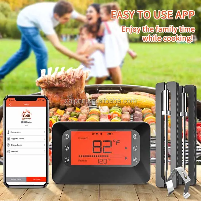 Bluetooth Digital Meat Thermometer for Grill BBQ 4-Color Wireless Probes Large Backlight Display Cooking Food Oven Thermometer