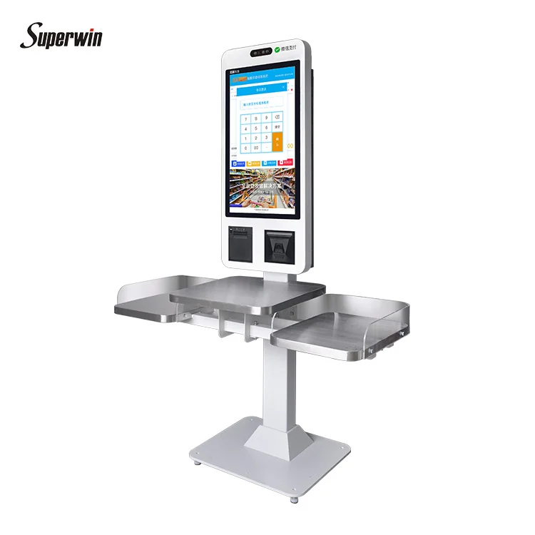 Self Service Kiosk with Pos Card Reader Slot Cash Register Billing Machine Pos Systems 80mm Automatic Cut Printer Scanner Pos
