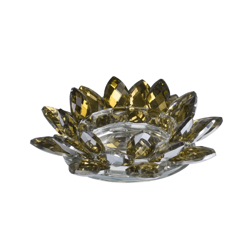 Nordic Luxury Crystal Clear Color Lotus Flower Shape Tealight Votive Candle Holder For Home Wedding Office Bar Centerpieces