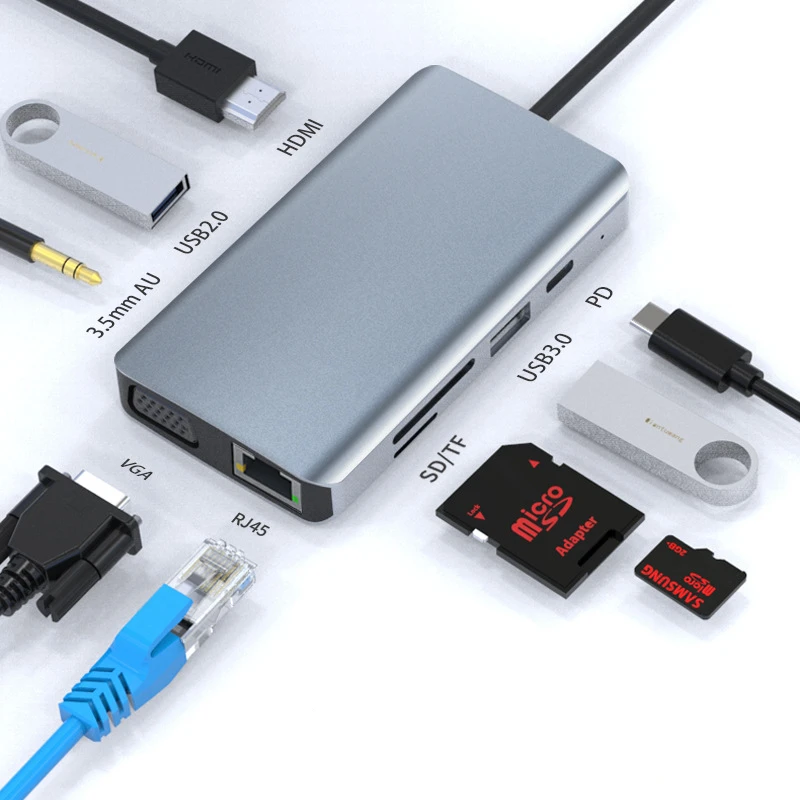 USB C Hub 9 в 1, USB 3,0 Hub Многофункциональный адаптер для Macbook Pro и Type C Windows ноутбуки/