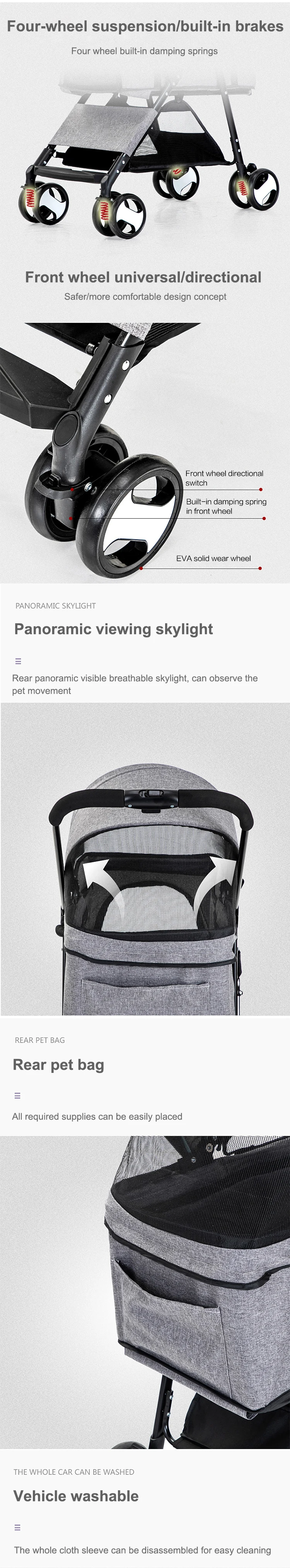 High Quality Folding Four wheeled Travel Carrier Carriage Pet Stroller For Dogs And Cat