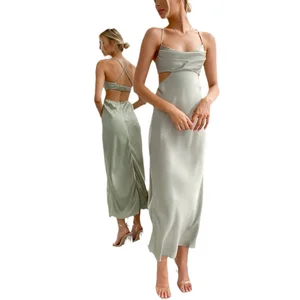 2026 Custom Latest Designer Brand New Arrivals High Quality Fashion Female Summer Lady Satin Cut Out Long Maxi Dress for Women