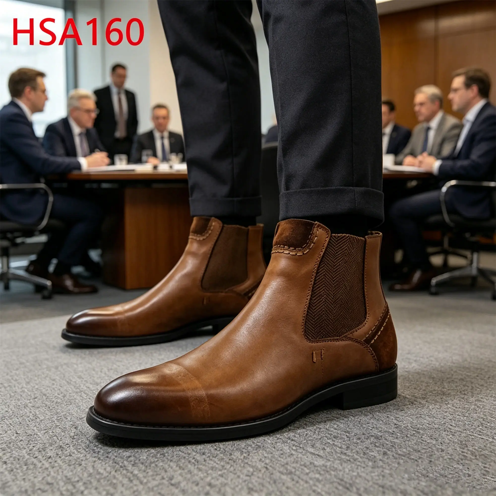 ZYF, Productlancering: mid-cut heren schoenen van volledig leer in bruin, premium club-schoenen met hoog elastische bandontwerp, geschikt voor kostuums, model HSA160