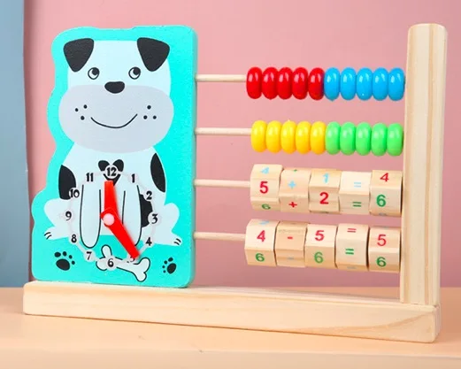 Wooden Abacus,Clock Cognition Math Toy 