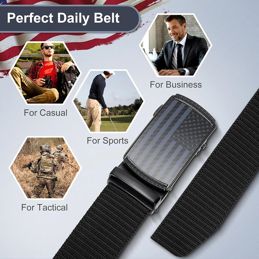 High Quality Men Ratchet Sports Training Belt Tactical Nylon with Automatic Slide Buckle Casual Golf Belt