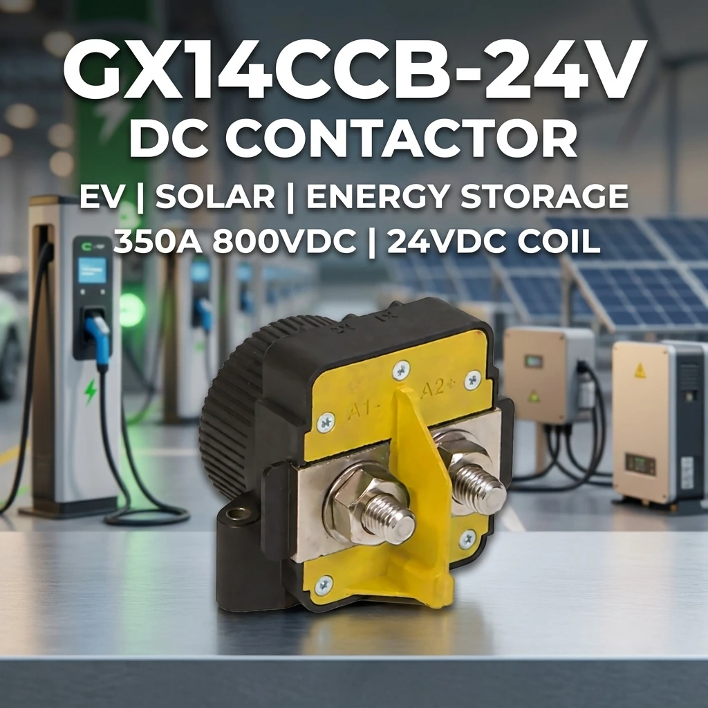 คอนแทคเตอร์อุตสาหกรรมแบบปิดผนึกด้วยเซรามิก รุ่น GX14CCB สำหรับ Sensata-Gigavac ความจุสูงสุด 400A, 24VDC, 800VDC พร้อมขั้วต่อเสริมสำหรับระบบพลังงานลม