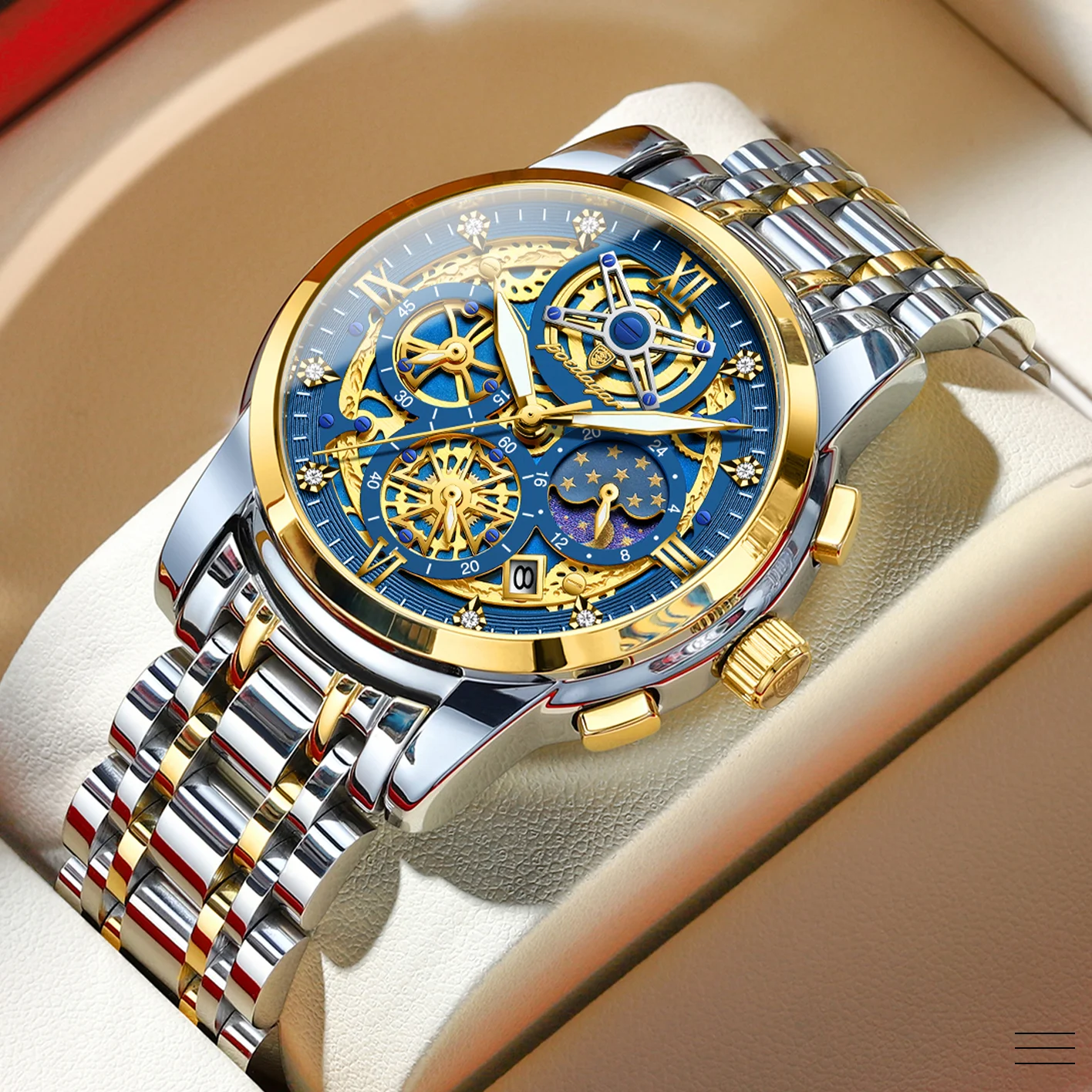 Men's Stainless Steel Quartz Watch with Auto Date 30M Waterproof