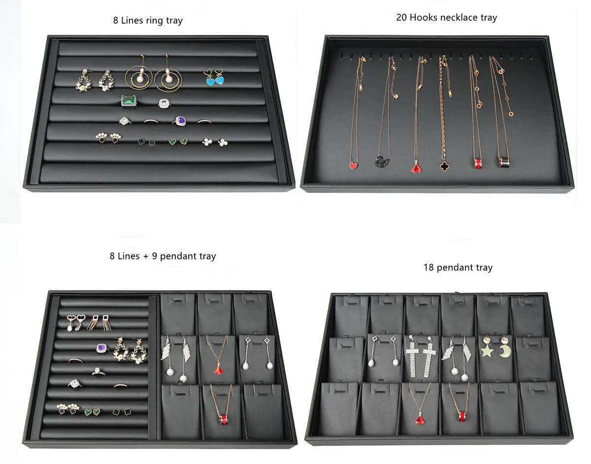 Luxury Black Leather Jewelry Display Tray For Counter Display Pu