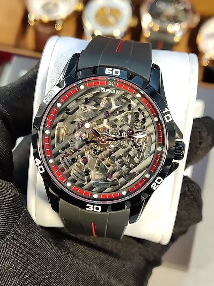 Glenaw メンズ スポーツウォッチ ファッション クラシック スケルトン 