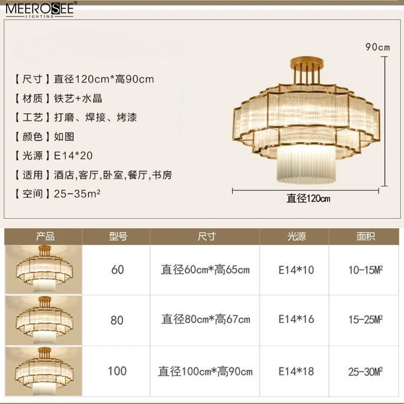 Meerosee Grand Luxury Hotel Hall Lobby Chandelier Classic Crystal Big Chandelier Pendant Light for Restaurant MD86759