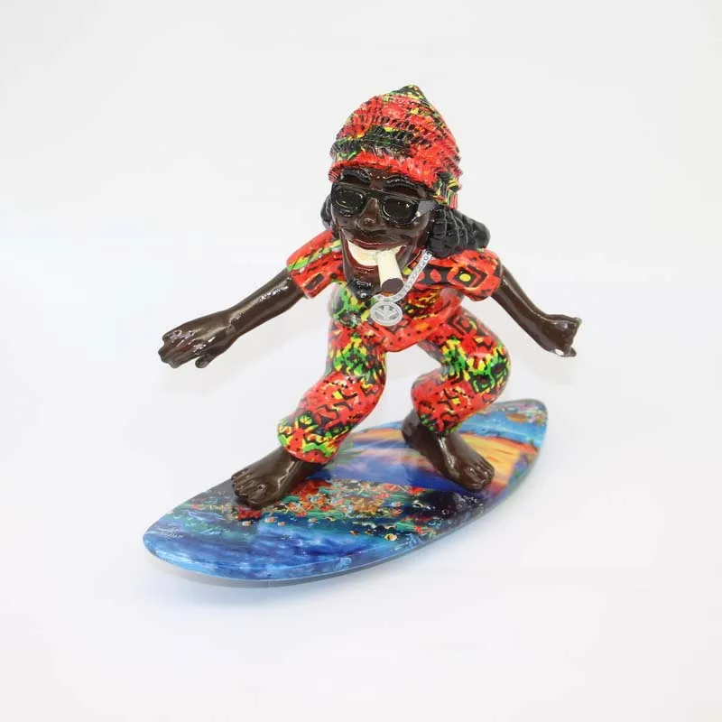 Ocean Print Resin Ornament Jamaica Beach Surfing Design Polyresin Statue Sculpture Rasta Figurine for Souvenir Gift 9.5/4.5