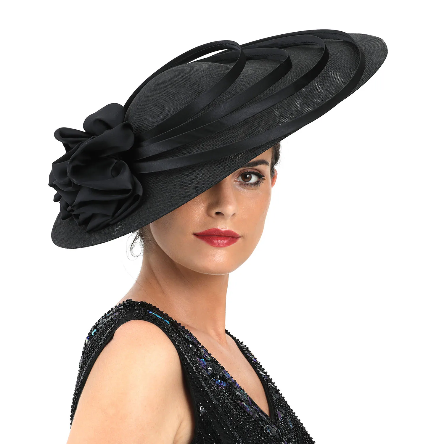 Adjustable Sinamay Fedora Hat with Bow, 58-60cm Head Circumference Funny Party Festival Hat - High Quality Derby Sinamay Hats main image 3