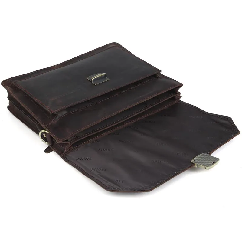 Tiding Factory Price Mens Top Genuine Leather Business Briefcase Combination Locks Tote Bag