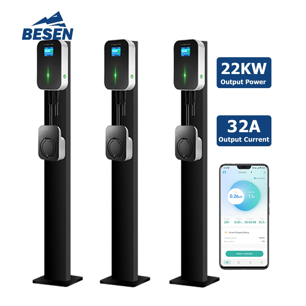 BESEN REMOTE CONTROL APP WALL BOX Wireless 380V 22kW POWER EV CHARGER with TYPE B LEAKAGE PROTECTION