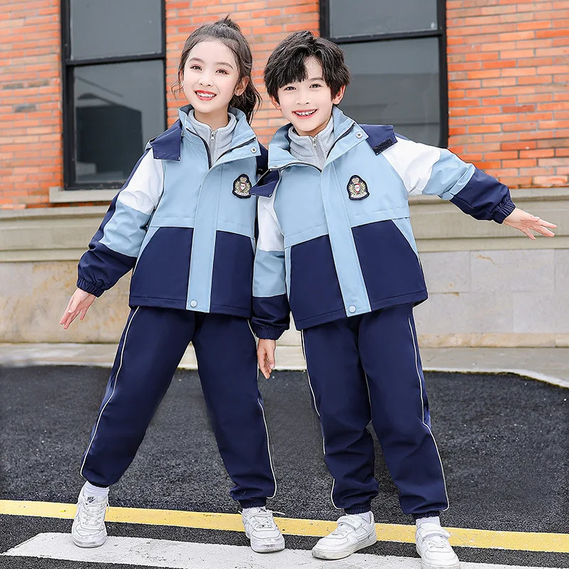 Children's Hardshell Jacket School Uniform Winter Three-piece Student Uniform Thickened Warm 3-18 Years Old Manufacturers