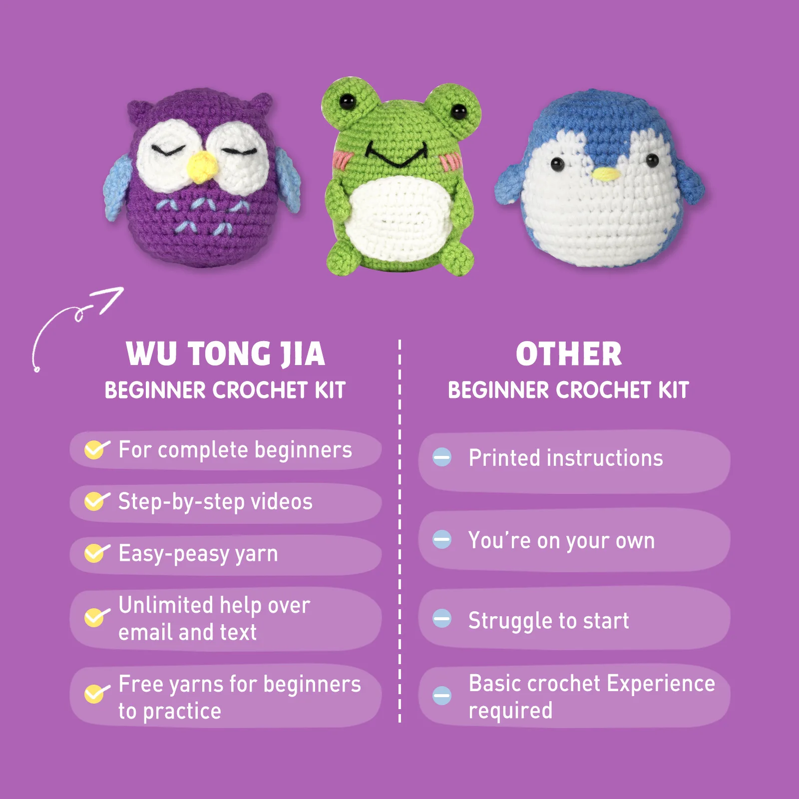 Custom Amigurumi Crochet Animal Kit Penguin Owl Diy Crochet Kit For