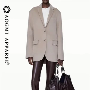 Haute Couture Fashion Ladies Elegant Women Formal Slim Office Suit Double Breasted V-neck Wool/Viscose Anti-Wrinkle Full Sleeve