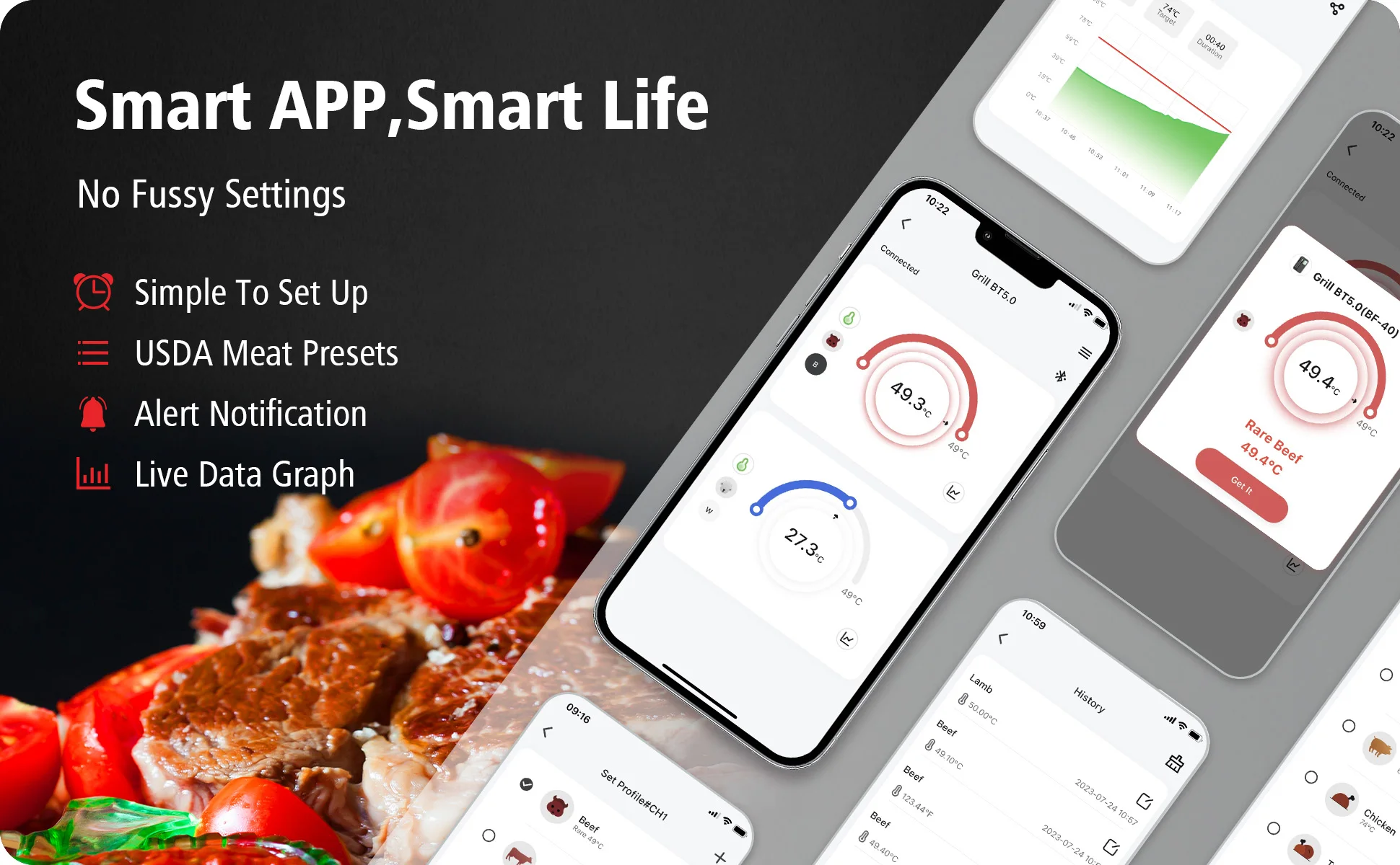 Bfour 300ft Smart Bluetooth Digital Cooking Wireless Meat Thermometer