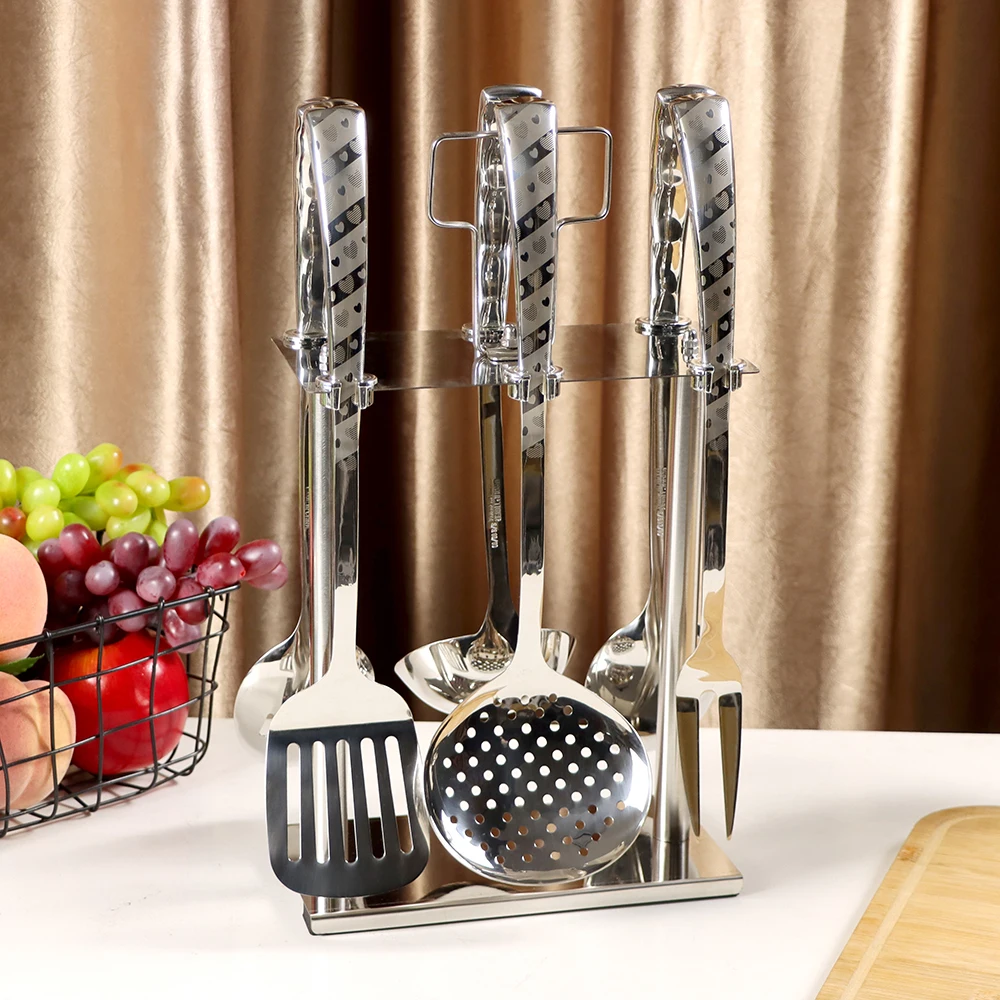 Luxury 7 Piece Stainless Steel Kitchen Utensil Set with Hollow Handle ...