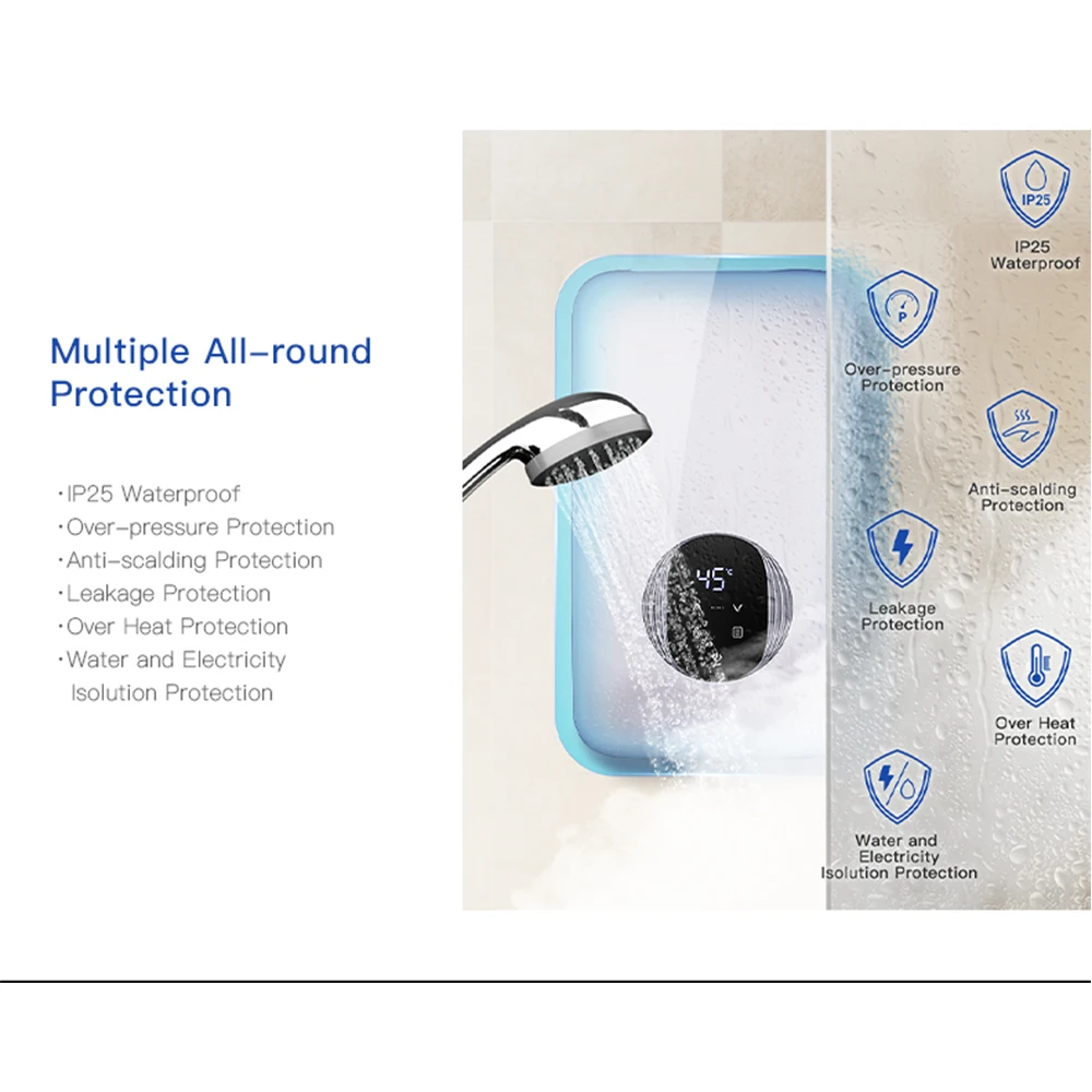 CE Wall Mounted Water Pump Hot Shower Geyser Electric Water Heater Touch Control Instant Hot Shower Water Heater 220V