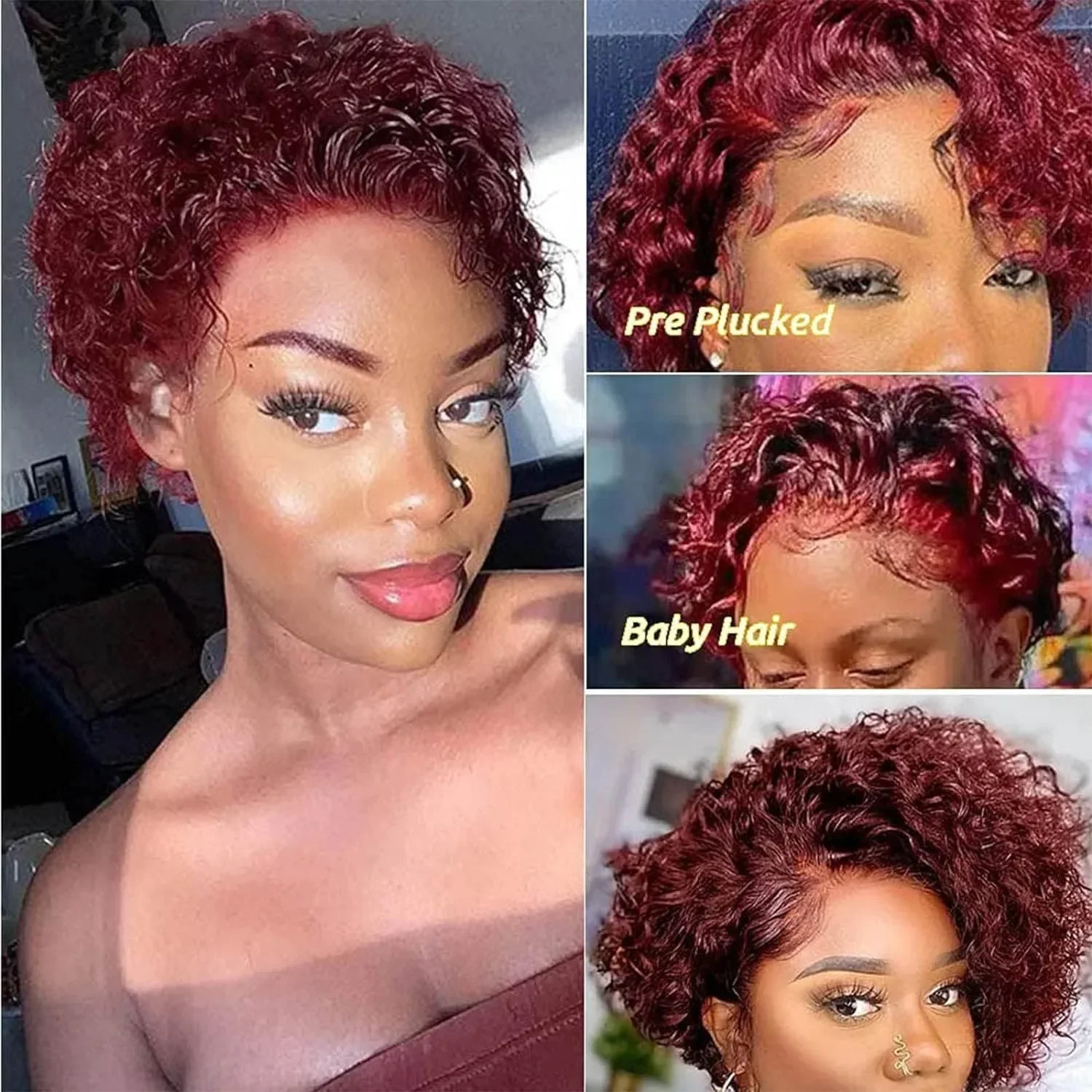 Korte Pixie Cut Pruik Menselijk Haar Pruiken Water Wave Ombre Bruin 13x1 Transparante Kant Voorkant Pruik Braziliaanse Maagdelijke Krullende Pruiken Voor Vrouwen_voghion.com