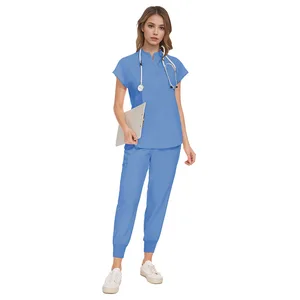 Fashionable Quick Drying Custom Printing Spandex Scrubs Comfortable Hand Washing Clothes Stand Collar Doctor Jogging Scrubs Sets