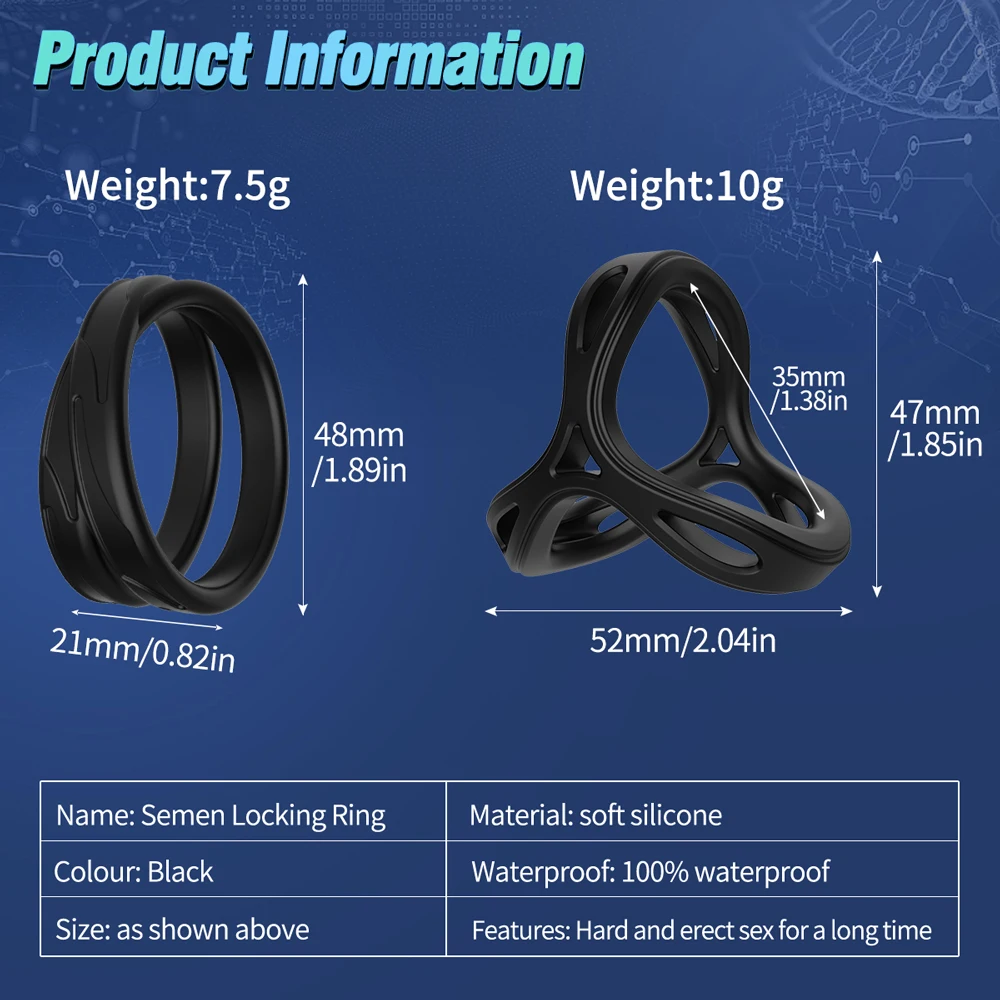 DELITE VIBES Lock Ring Dick Penis Cock Two Three Rings Liquid Silicone Elastic Delay Ejaculation Longer Time Sex Multi Ways Wear