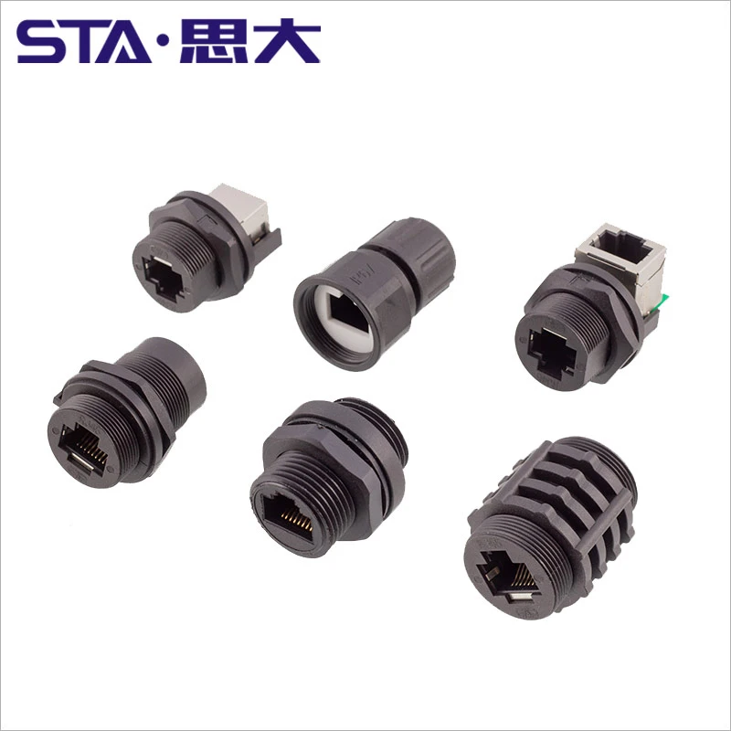 IP67 CAT5a CAT6a Ethernet Connector RJ45 Rear Fastened Front Panel Mount Double Female RJ45 Coupler